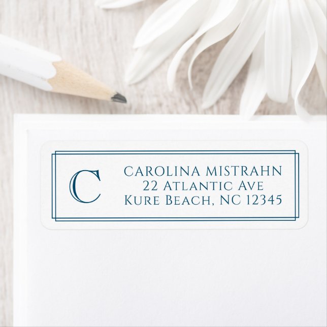 Monogram Elegant Navy Blue Border Stationery (Insitu)