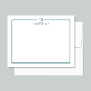 Monogram Elegant Navy Blue Border Stationery Card