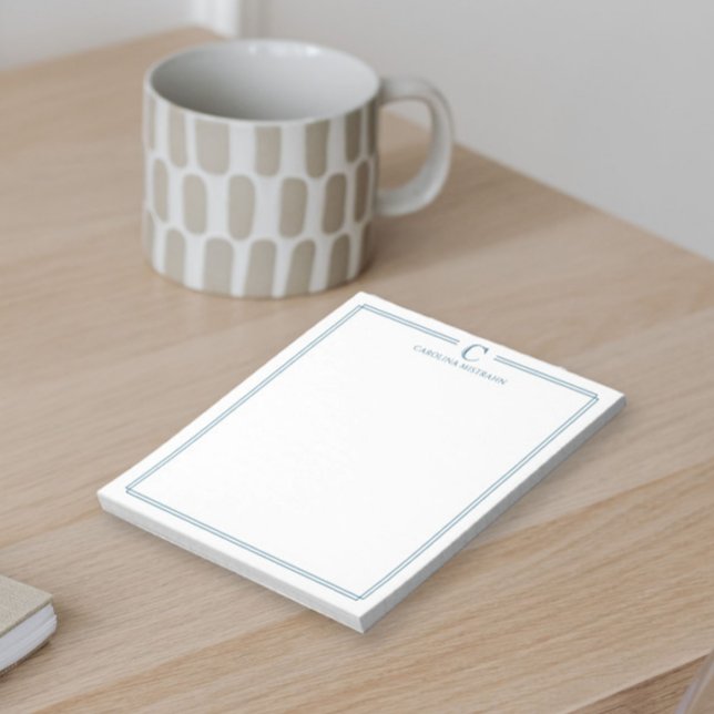 Monogram Elegant Navy Blue Border Stationery Notepad (Creator Uploaded)