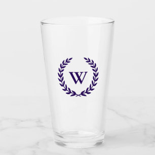 Monogram Elegant Navy Blue Classic Laurel Leaves Glass