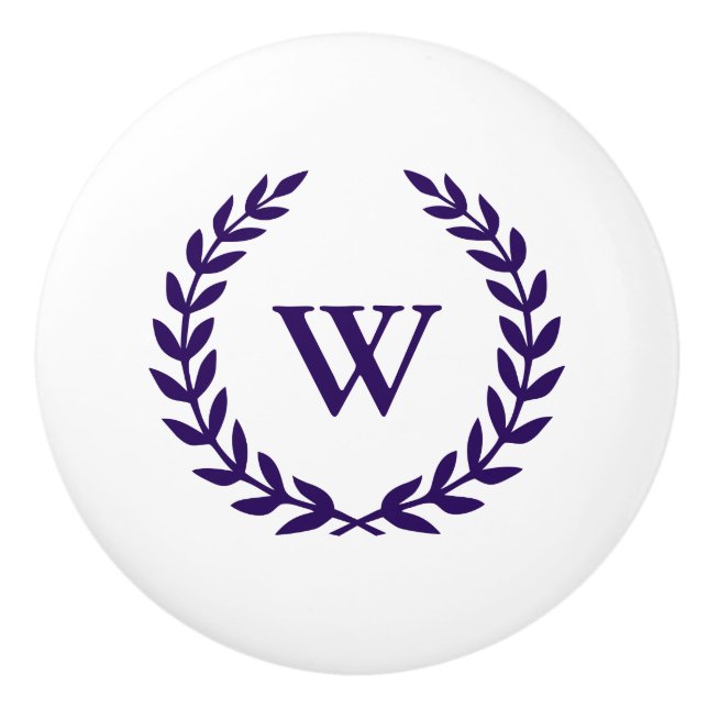 Monogram Elegant Navy Blue White Ceramic Knob (Front)