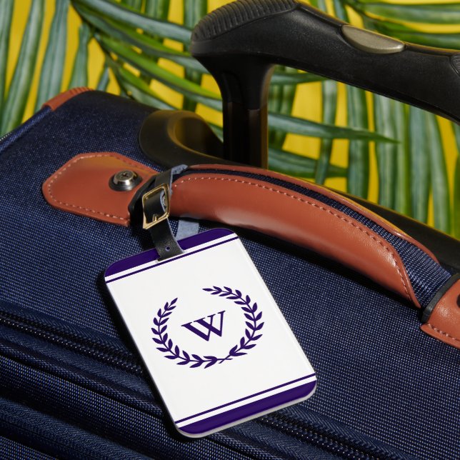 Monogram Elegant Navy Blue White Luggage Tag (Front Insitu 1)