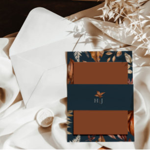 Monogram Elegant Navy Wedding  Invitation Belly Band