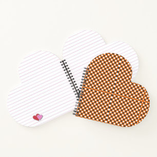 Monogram Elegant Orange White Plaid Gingham Heart Notebook