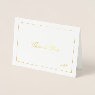 Monogram Elegant Photo Wedding Thank You Gold Foil Card