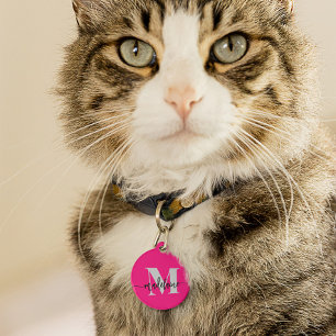 Monogram Elegant Pink Black Personal Pet Tag