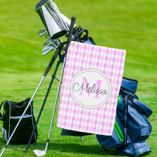 Monogram Elegant Pink Golf Argyle Diamond Pattern  Golf Towel
