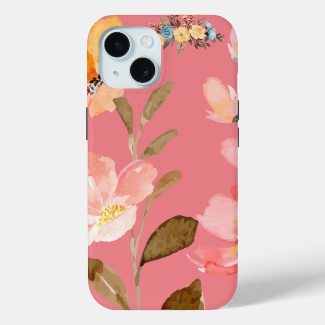  Monogram Elegant Pink Watercolor  Case-Mate iPhone Case (Back)