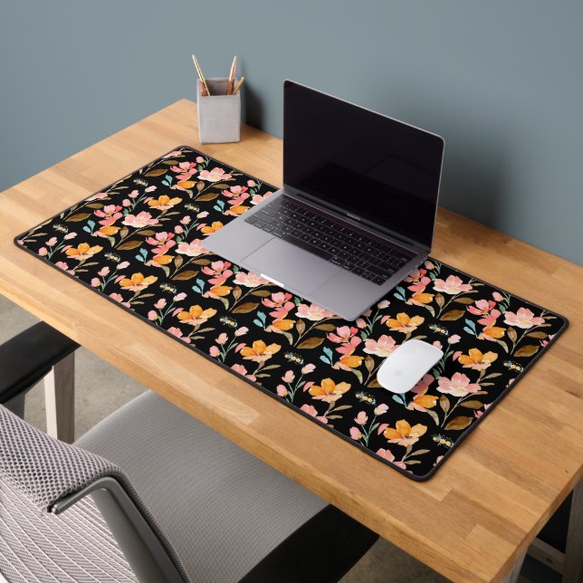 Monogram Elegant Pink Watercolor Desk Mat (Office 2)