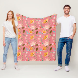 Monogram Elegant Pink Watercolor Fleece Blanket