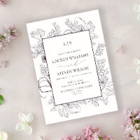 Monogram Elegant Plum Purple Floral Line Wedding