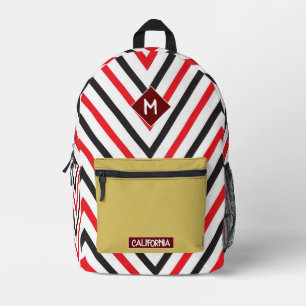 Monogram elegant pretty Zigzag Chevron red white Printed Backpack
