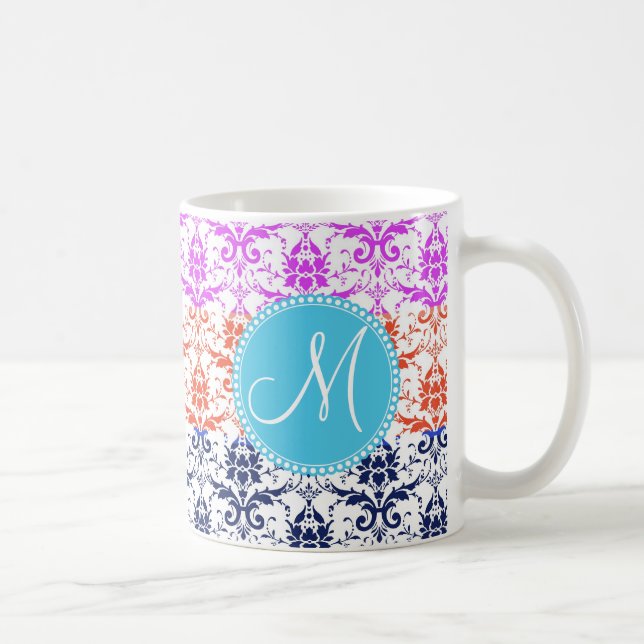 Monogram Elegant Rainbow Colourful Damask Fading C Coffee Mug (Right)