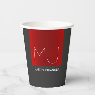 Monogram Elegant Red Grey Add Name Initials Paper Cups
