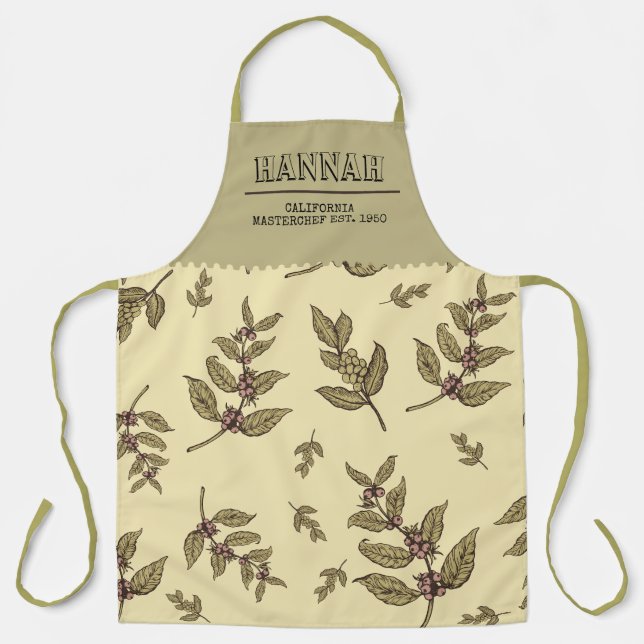 Monogram elegant retro Beige background Plants Apron (Front)