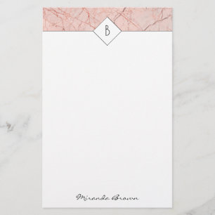 Monogram Elegant Rose Gold Marble Stationery