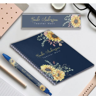 Monogram Elegant Rustic Sunflowers Math Teacher Desk Name Plate