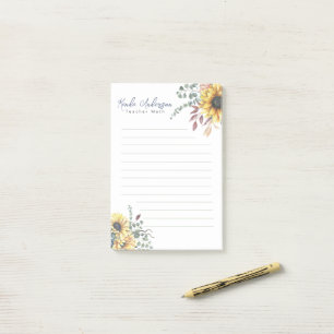 Monogram Elegant Rustic Sunflowers Math Teacher Post-it Notes