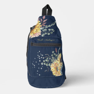 Monogram Elegant Rustic Sunflowers Math Teacher Sling Bag