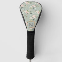 Monogram Elegant Sage Pink Floral Golf
