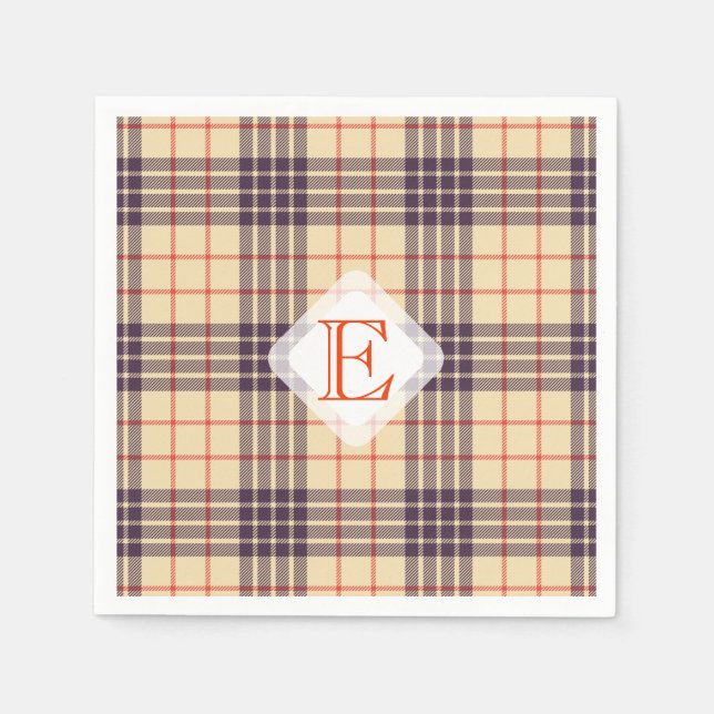 Monogram, elegant Scottish clan beige plaid tartan Napkin (Front)