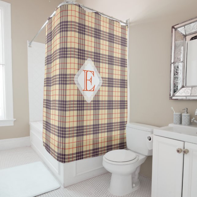 Monogram, elegant Scottish clan beige plaid tartan Shower Curtain (In Situ)
