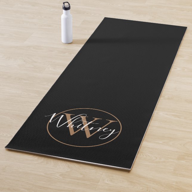 Monogram Elegant Script Black and Gold  Yoga Mat (In Situ)