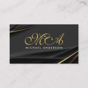 Monogram Elegant Script Black Gold Background Business Card