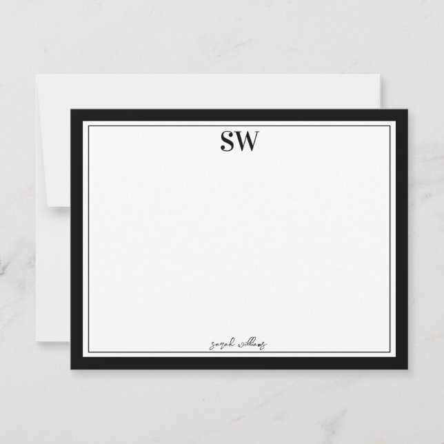 Monogram Elegant Script Black White Border Minimal Card (Front)
