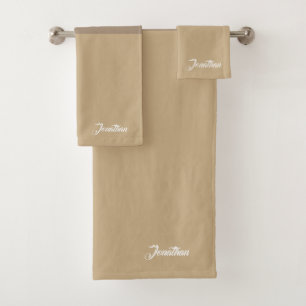 Monogram Elegant script Brown and beige colour Bath Towel Set