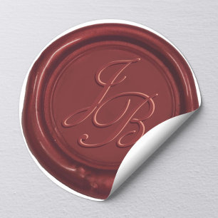 Monogram Elegant Script Burgundy Red Wax Wedding Classic Round Sticker