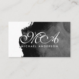 Monogram Elegant Script Ink Black Background Business Card