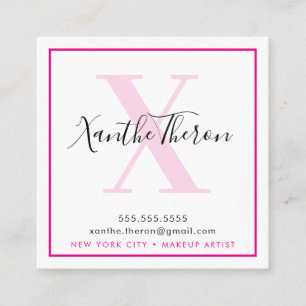 MONOGRAM elegant script modern minima hot pink Square Business Card