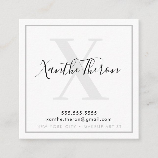 MONOGRAM elegant script modern minimal cool grey Square Business Card (Front)