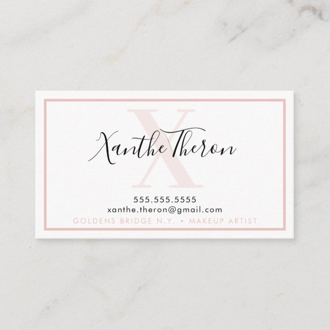 MONOGRAM elegant script modern minimal pale pink Business Card (Front)