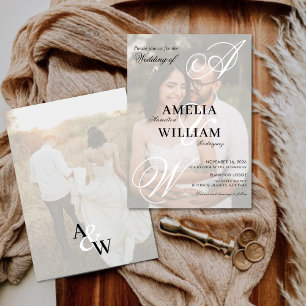 Monogram Elegant Script Names Photo Wedding Invitation