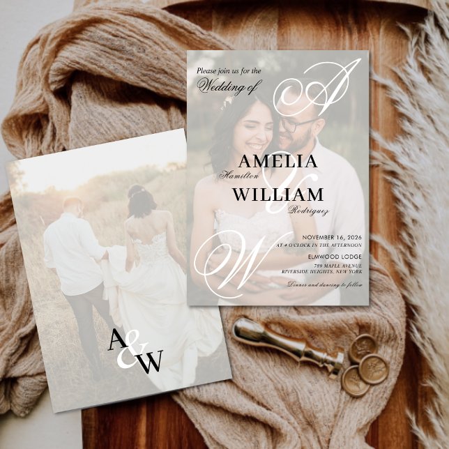 Monogram Elegant Script Names Photo Wedding Invitation (Creator Uploaded)