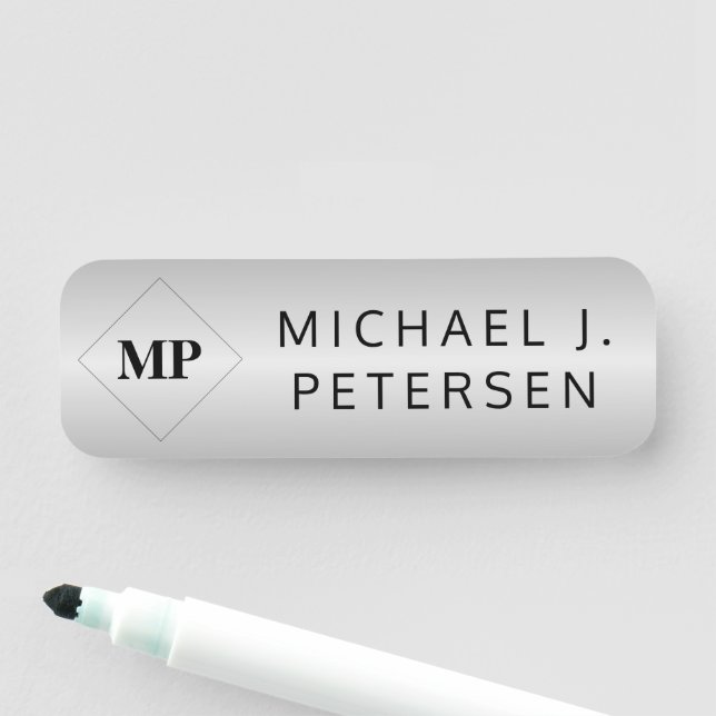 Monogram elegant silver metallic  name tag (In Situ)