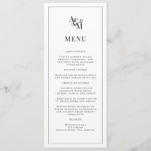 Monogram Elegant Simple Black White Wedding Menu