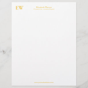 Monogram Elegant Simple Golden Yellow Custom Letterhead