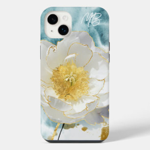 Monogram Elegant Simple White Flower Watercolor iPhone 14 Plus Case