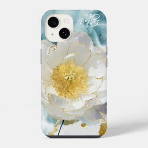 Monogram Elegant Simple White Flower Watercolor iPhone 14 Case