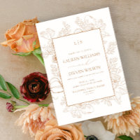 Monogram Elegant Terracotta Floral Line Wedding