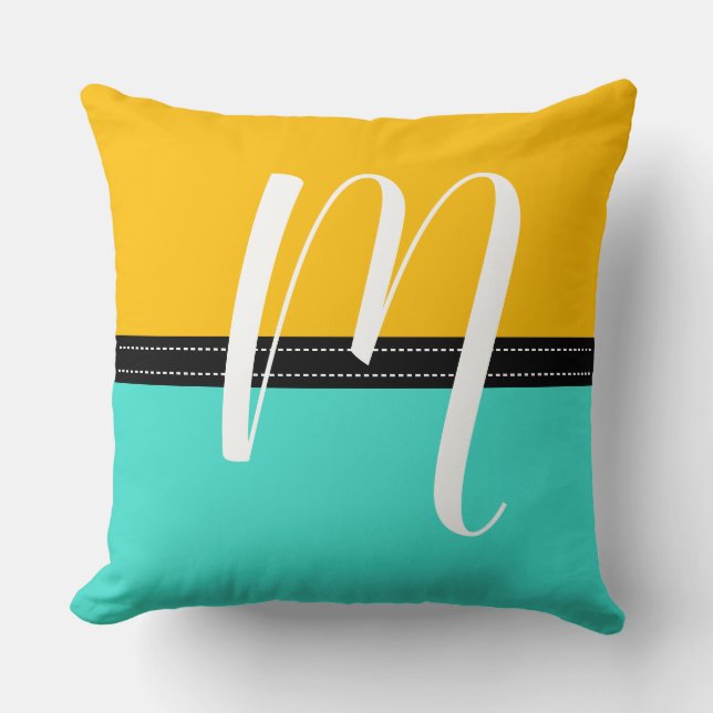 Monogram Elegant Turquoise & Amber Solid Colour Cushion (Front)