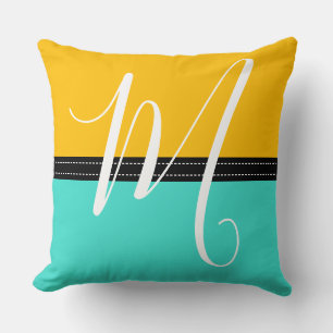 Monogram Elegant Turquoise & Amber Solid Colour Cushion