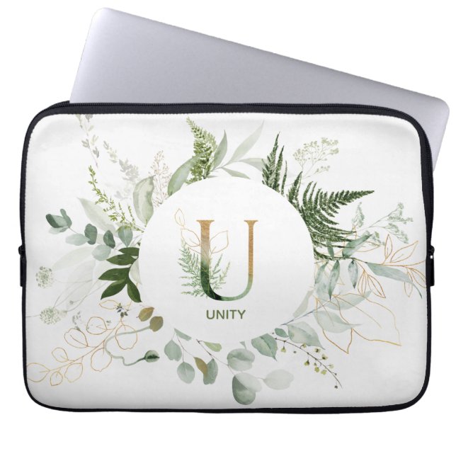 Monogram Elegant U Foliage Wreath Laptop Sleeve (Front)