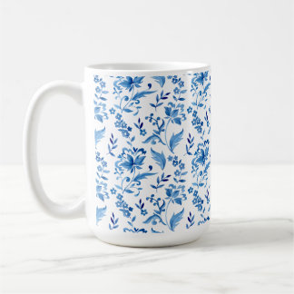 Monogram Elegant Vintage Blue Floral Pattern Coffee Mug