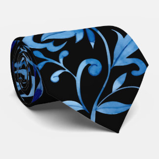 Monogram Elegant Vintage Blue Floral Pattern Tie