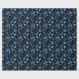 Monogram Elegant Vintage Blue Floral Pattern Wrapping Paper