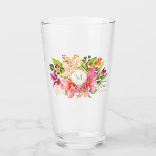 Monogram Elegant Vintage Flowers Pink Pastel Glass